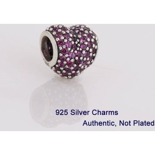 Compatible with Fandola Jewelry 925 Sterling Silver Beads Threaded Charms Red Love Heart European Bracelet and Necklace CKK