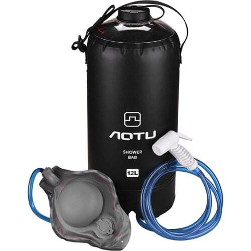 Camping Shower Pouch 12L/3.2Gallons Outdoor Water Bag PVC Portable Bath Bag with Foot Pump and Shower Head for Camping Hiking