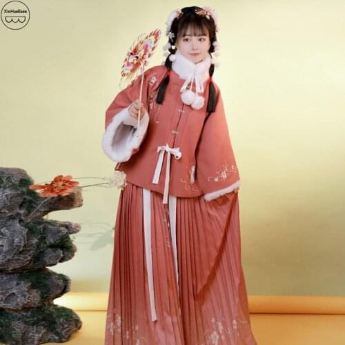 XinHuaEase Chinese Traditional Clothes for Women Hanfu Winter Ancient Ladies Clothing Fairy Cosplay Costume Ming Dynasty Elegant