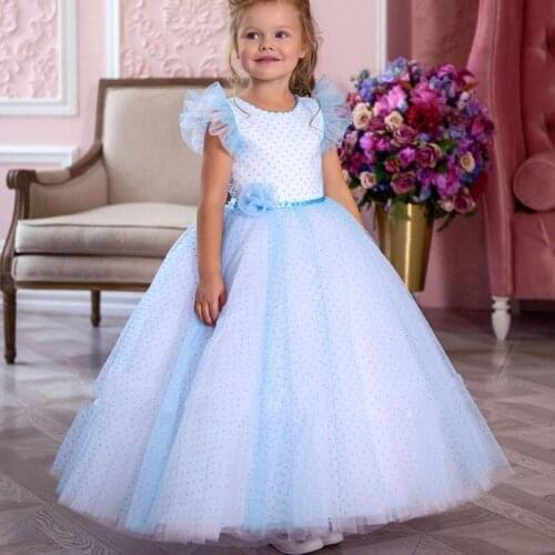 Simple Point Tulle Flower Girl Dresses Beaded Children Wedding Customer First Communion Pageant Gowns