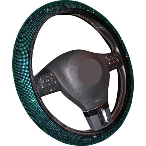 Universal Car Steering Wheel Cover Wrap Fashion Green Rhinestones Decoration for Woman Girl Lovely Braid on the Steering wheel