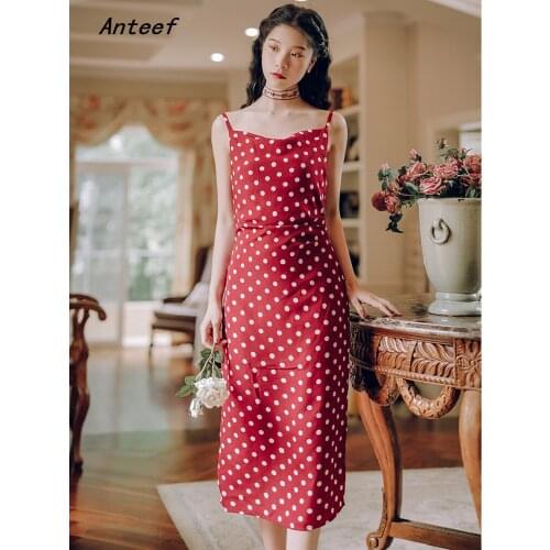 Spaghetti strap vintage Polka Dot dresses for women casual bodycon summer dress elegant clothes 2021 sundress
