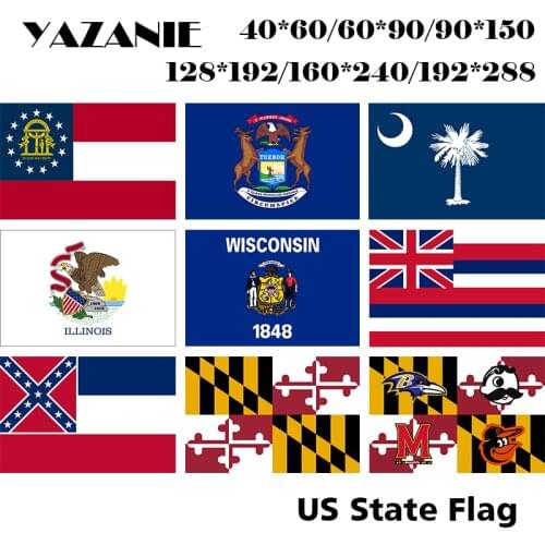 YAZANIE United States of American Georgia Michigan South Carolina Illinois Wisconsin Hawaii Mississippi US State Flags Banners