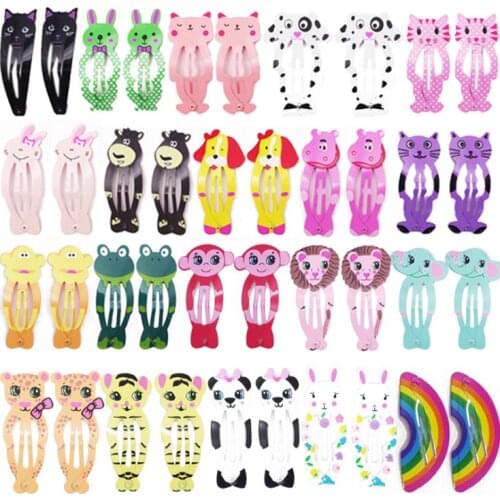 15/30pcs Random Hairpin Wholesale Animal Role Cartoon Printing Cute BB Snap Hair Clips Candy Color Fashion Hair Accessories