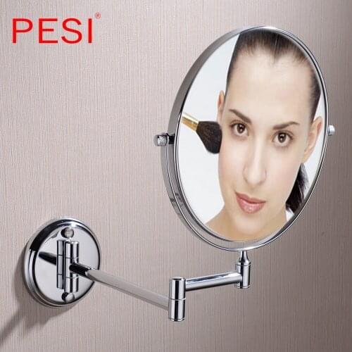 Brass Bath Mirror 1X/3X Magnification Wall Mounted Adjustable Makeup Mirror Dual Arm Extend 2-Face Bathroom Mirror, Chrome