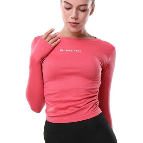 Women Athletic Sport Shirts Slim Fit Long Sleeved Fitness Coat Yoga Crop Tops With Thumb Holes Gym Jacket Workout Sweatshirts