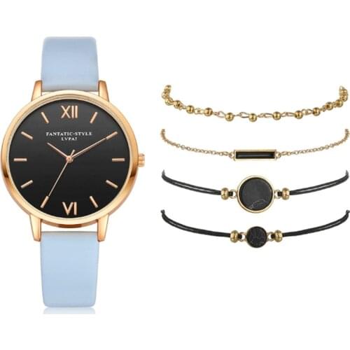 Women Leather Belt Wristwatch Matching Jewelries Sets Ladies Watches Quartz Dress Bracelet Watch Timepiece
