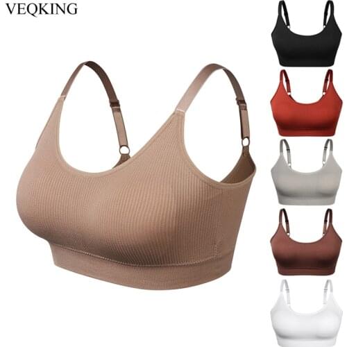 VEQKING Women Seamless Sports Bras,Adjustable Shoulder Strap Padded Wirefree Sports Bra Top,Deep U Back Fitness Running Yoga Bra