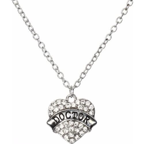 Chic DOCTOR Necklaces Clear Pink Crystal Rhinestone Love Heart Pendant Necklace Charm Doctors Gifts Chain Jewelry Party Presents