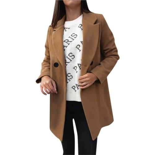 Women Wool Blend Warm Long Coat Autumn Winter Plus Size Solid Slim Fit Lapel Woolen Overcoat Cashmere Outerwear #T2G
