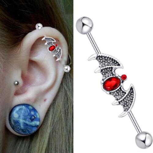 1 Piece 2019 New Surgical Stainless Steel Bat 14G Long Industrial Barbell Body Ear Piercing Jewelry