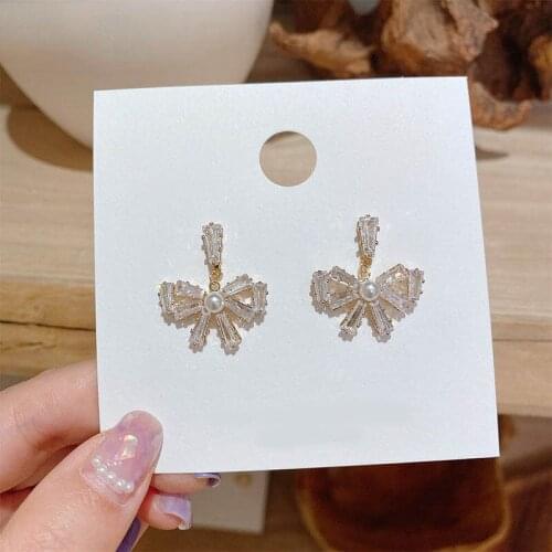 2020 New Fashion Womens Earrings Delicate Sweet Cute Zircon Bowknot Drop Earrings For Women Girl Party Jewelry Gifts Wholesale