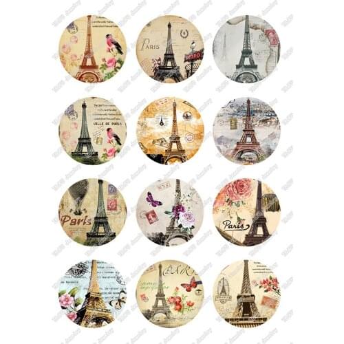 24pcs/lot Eiffel Tower Pattern Glass Cabochon Gems for DIY Jewelry Round 10mm 12mm 14mm 16mm 18mm 20mm 25mm T077