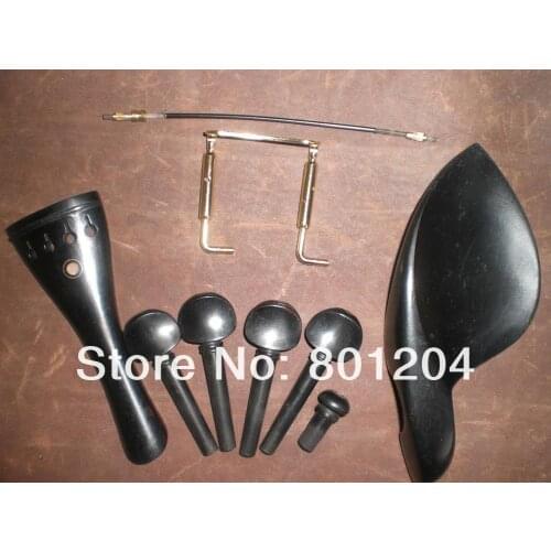 5 Sets EBONY Violin Fitting with GOLD chin rest screw and Tail Gut