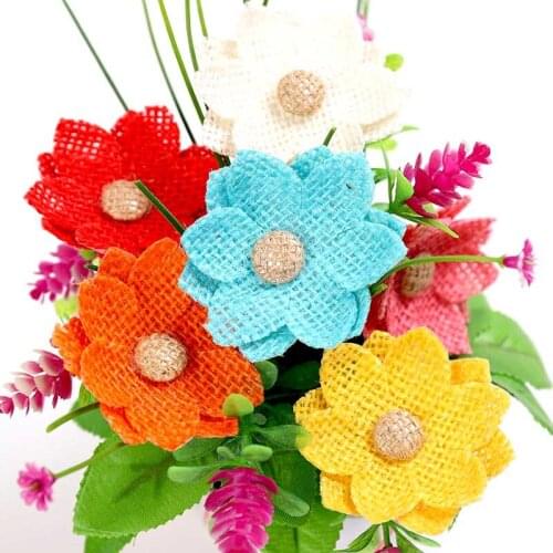 6cm/5pcs Handmade Jute Hessian Burlap Flowers Vintage Rustic Wedding Decoration Party Festival Sewing Clothing Cap Home Decor