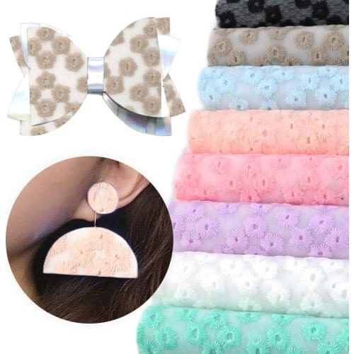 David accessories 20*33cm Embroidery Flower Transparent Faux Synthetic Leather Fabric DIY Bow Bag Material Decoration,1Yc8087