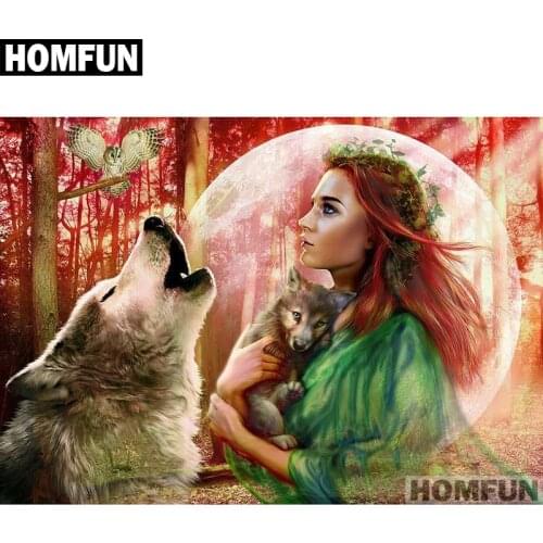 HOMFUN Full Square/Round Drill 5D DIY Diamond Painting "Indian girl & wolf" Embroidery Cross Stitch 5D Home Decor A01789