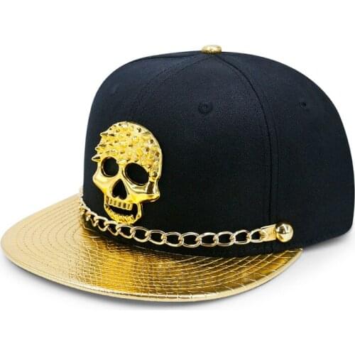 New Hot Fashion snapback men flat brim golden skull chain multicolor figure PU hip hop punk baseball cap casual street trend