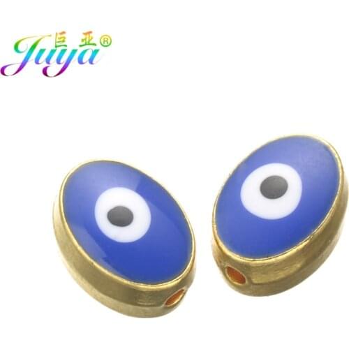 Juya DIY Jewelry Accessories Supplies Enamel Blue Greek Evil Eye Charms Beads For Handamde Natural Stones Beading Jewelry Making