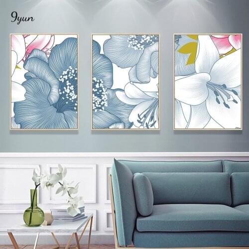 Flower Camelia And Lily Line Art Poster Floral Background Wall Art Print Picture Canvas Painting Interior Living Room Decoration