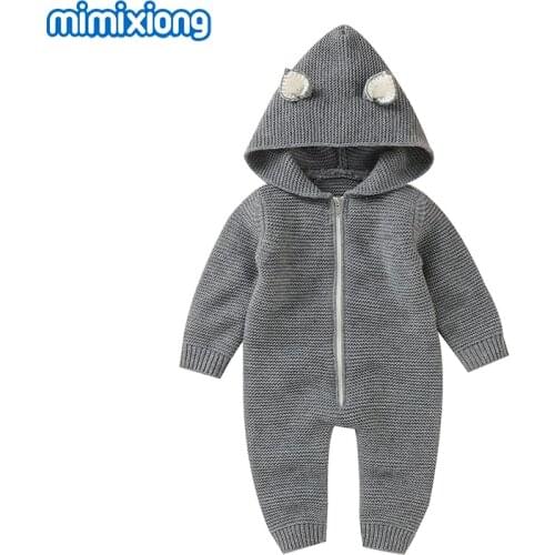 Autumn Baby Rompers One Pieces Winter Hooded Long Sleeve Newborn Infantil Cotton Knitted Jumpsuits Clothes Toddler Kids Knitwear