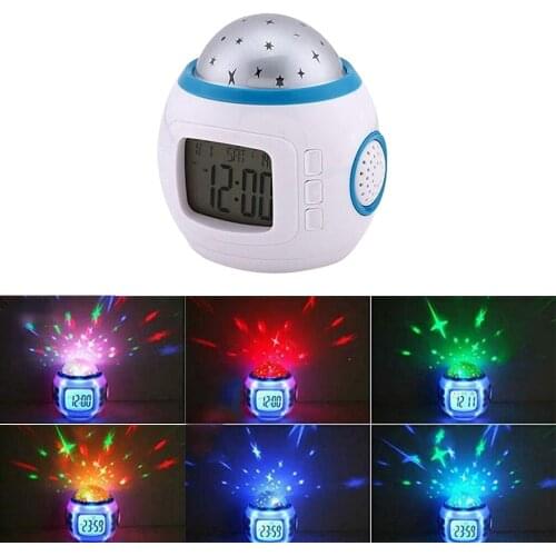 Kids Starry LED Night Light Bedroom Digital Music Alarm Clock Calendar