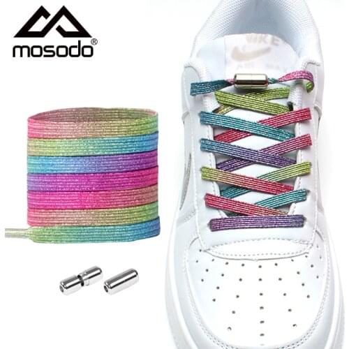 Mosodo Elastic No Tie Shoelaces Metal Lock Laces Children Adult Sports Shoes Personality Trend Printing Color Fast Laces