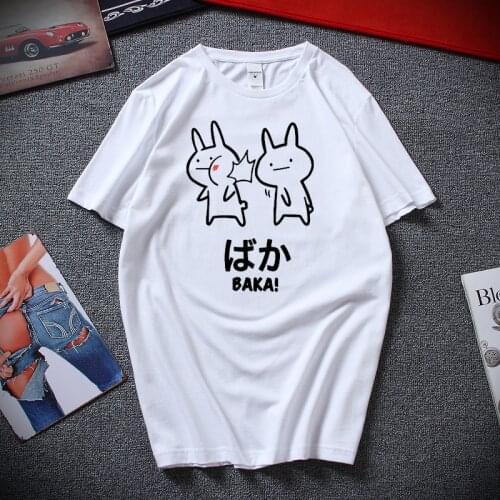 Baka Rabbit Slap T Shirt Japan Funny Anime Tops Men Short Sleeve Cotton O-neck Tee Novelty Japanese T-shirt EU Size