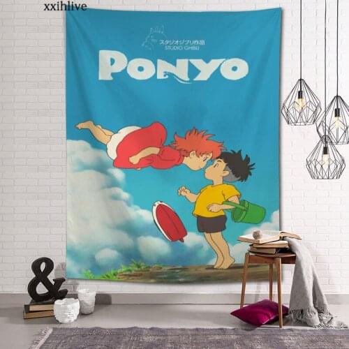 Hayao Miyazaki Ponyo Film Tapestry Customizable Bohemian Wall Hanging Room Carpet HD Tapestries Art Home Decoration Accessories