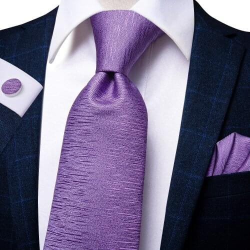 Hi-Tie New Luxury Mens Tie Set Purple Solid Silk 8.5cm Large Necktie For Men Fashion Hanky Cufflinks Set Wedding Quality