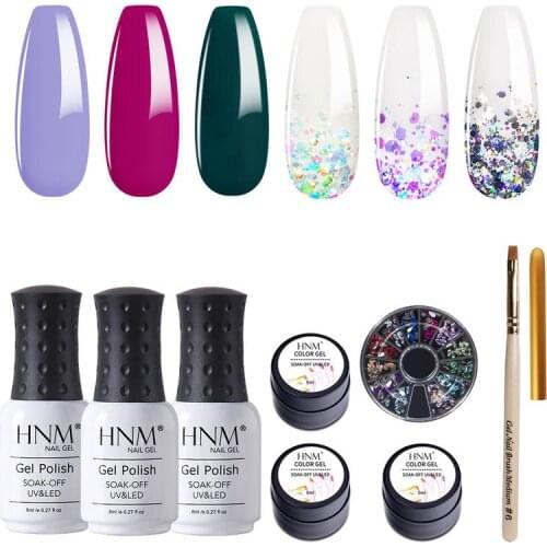 HNM 6Pcs Gel Nail Polish Set Soak Off Nail Varnish Primer UV LED Stamping Gelpolish Hybird Lacquer Semi Permanent 8ML+5ML