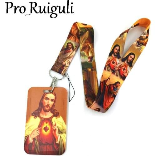 Jesus Lanyard Credit Card ID Holder Bag Student Women Travel Card Cover Badge Car Keychain Decorations