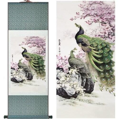Birds and flowers Painting Home Office Decoration Chinese scroll painting birds painting peacock paintingPrinted painting