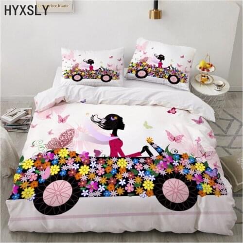 Pink Flower Fairy Printing Bedding Sets 3D Colorful Duvet Cover For Girl Comforter Covers King Queen Size Bedclothes Pillowcases