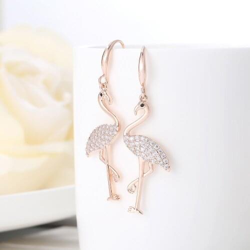 Cute Pink Red-crowned Animal Flamingo Earring for Women Luxury Copper with Zircon High Quality Fashion Jewelry Christmas Gift
