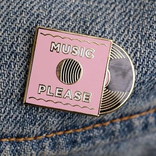 Music Please Vinyl Record Collector Brooch Pins Enamel Metal Badges Lapel Pin Brooches Jackets Jeans Fashion Jewelry Accessories