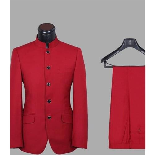 New Arrival Five Buttons Groomsmen Mandarin Lapel Groom Tuxedos Men Suits Wedding/Prom Best Blazer ( Jacket+Pants+Tie) D99
