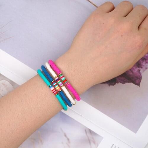 New Women Charm Bracelets Fashion MultiColor Polymer Clay Bead Wrist Jewelry Boho Wristband Friends Couple Kids Jewelry Gifts