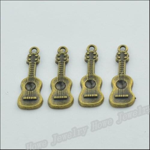 Wholesale 25 PCS Charm Lovely Guitar Pendant Antique bronze Zinc Alloy fits Bracelet Necklace DIY Metal Jewelry Findings