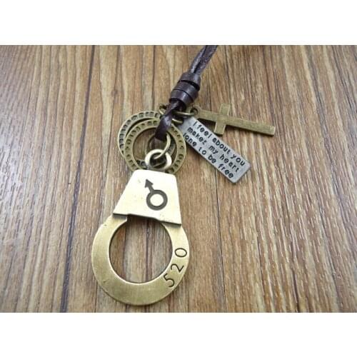 New handmade genuine leather vintage handcuffs pendant necklace for women 2015 men jewelry