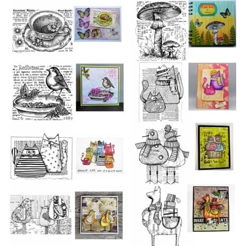 Penguin Camel Wolf Cat Bird Mushroom Tea Number Alphabet Sentence Clear Silicone Stamps Decorate Card Embossing Paper Handicraft