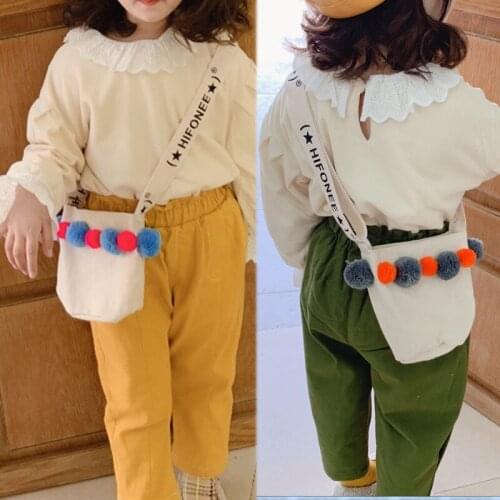 Raged Sheep Casual Shoulder Large Capacity Simple Messenger Canvas Hairball Contrast Color Children Kids Girls Princess Handbag