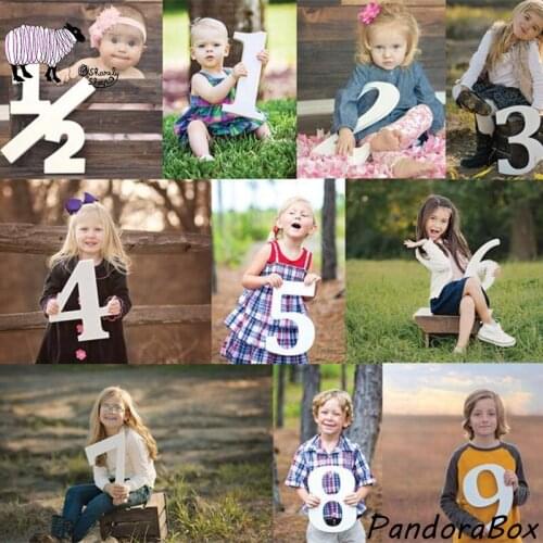 Handmade Wooden Birthday Number Newborn Baby Boy Girl Photo Shoots Posing Props Infant Photography Wood Basket fotografia Prop