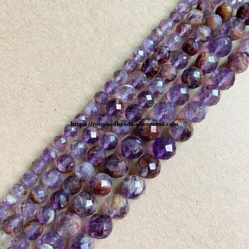 2lots more 10% off ! Semi-precious Stone Diamond Cuts Faceted AA Quality Purple Ghost Quartz 7" Round Loose Beads 6 8 10 mm