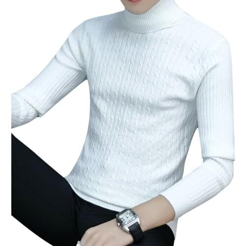 New Fashion Men Autumn Winter Solid Color Sweaters Long Sleeve High Collar Pullovers Tops Black White Gray Beige