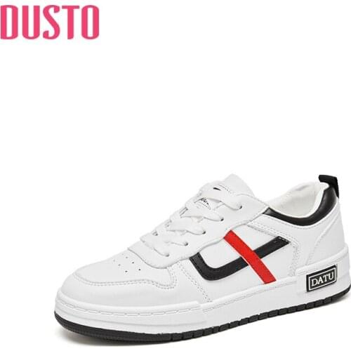 DUSTO 2021 new autumn leisure low heel flat bottomed round head letter tongue lace up small white shoes womens shoes