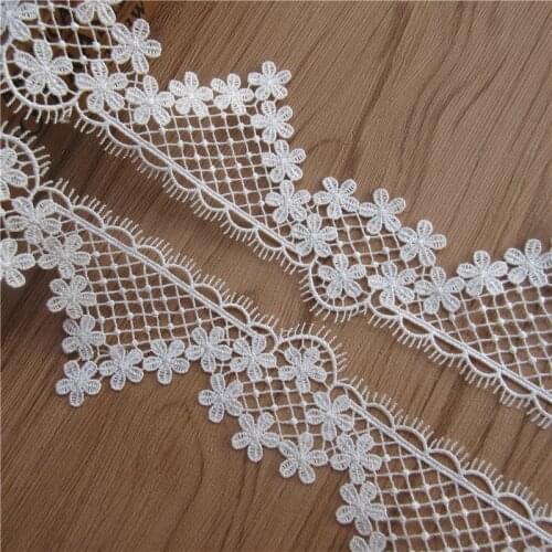 2yard/Lot Soluble White Eyelash Flowers Embroidered Lace Trim Ribbon Fabric Sewing Craft For Costume Wedding Dress Decoration
