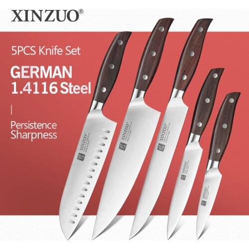 XINZUO High Quality 3.5+5+8+8+7 inch Paring Utility Cleaver Chef Santoku Knife Stainless Steel Cook Tools Kitchen Knives Sets