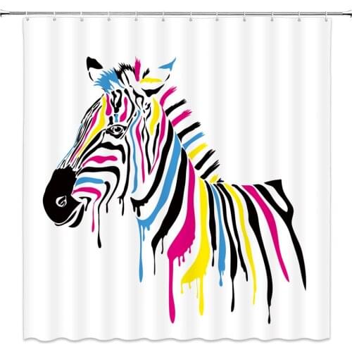Animal Zebra Shower Curtains Color Paint Creative Horse Bathroom Decor Home Bath Bathtub Waterproof Polyester Curtain Set