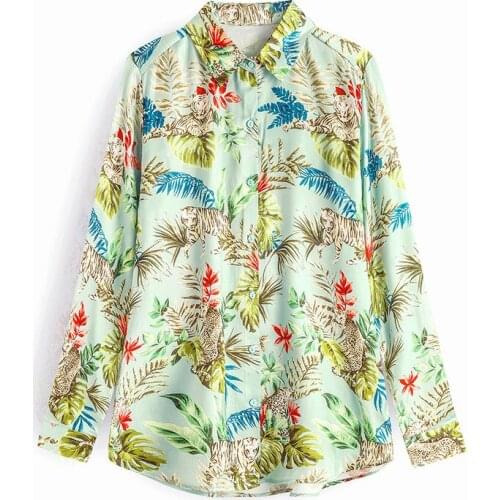 Spring and Summer Hot Selling Casual Animal Print Chiffon Lapel Long Sleeve Ladys Shirt Women Blouse